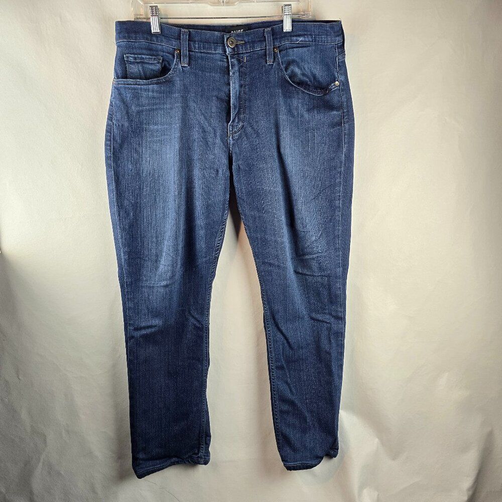 Paige Jeans Mens 34x27 Blue Denim Federal Slim Straight Dark Wash Stretch Damage